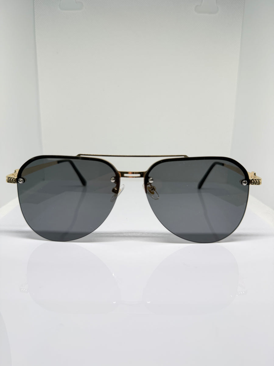 Monte Gold Aviator Sunglasses with Black Lenses