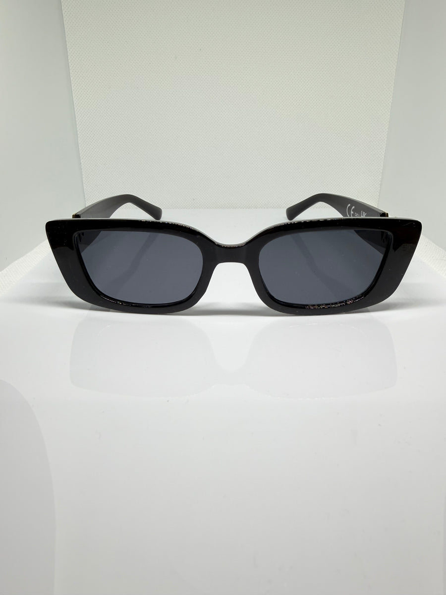 Milan Black & Gold Rectangle Sunglasses with V Detail