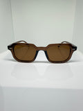Mocha brown rectangular sunglasses with warm brown tinted lenses