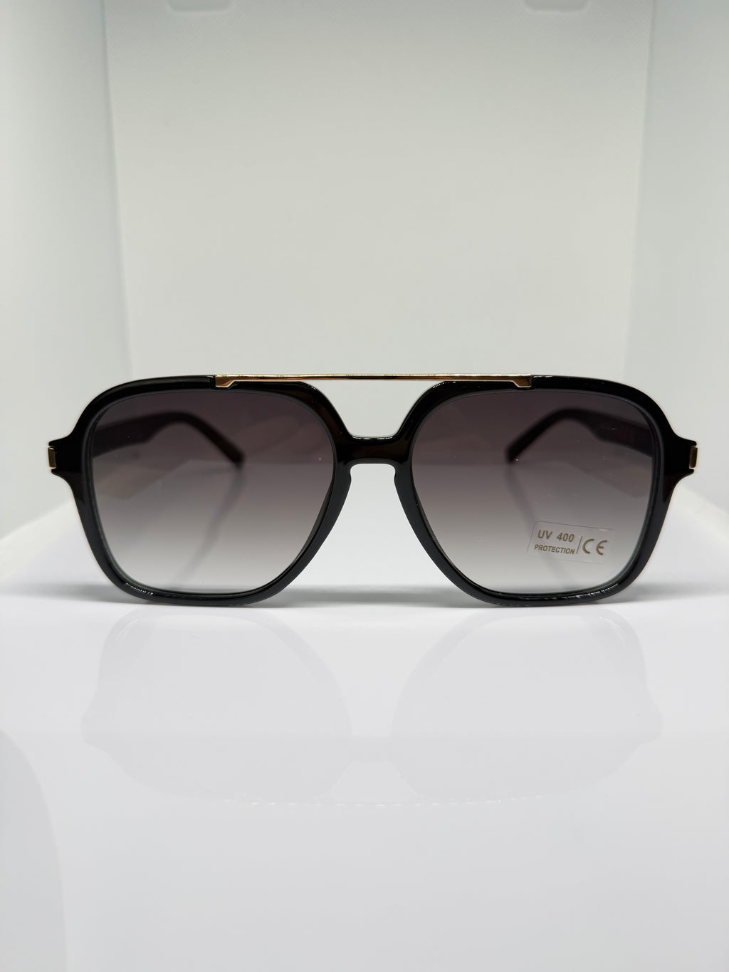 Vega Black & Gold Square Aviator Gradient Sunglasses