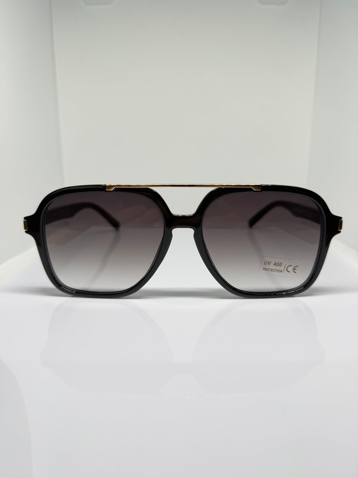 Vega Black & Gold Square Aviator Gradient Sunglasses