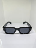 Obsidian gloss black chunky rectangular sunglasses with dark tinted lenses