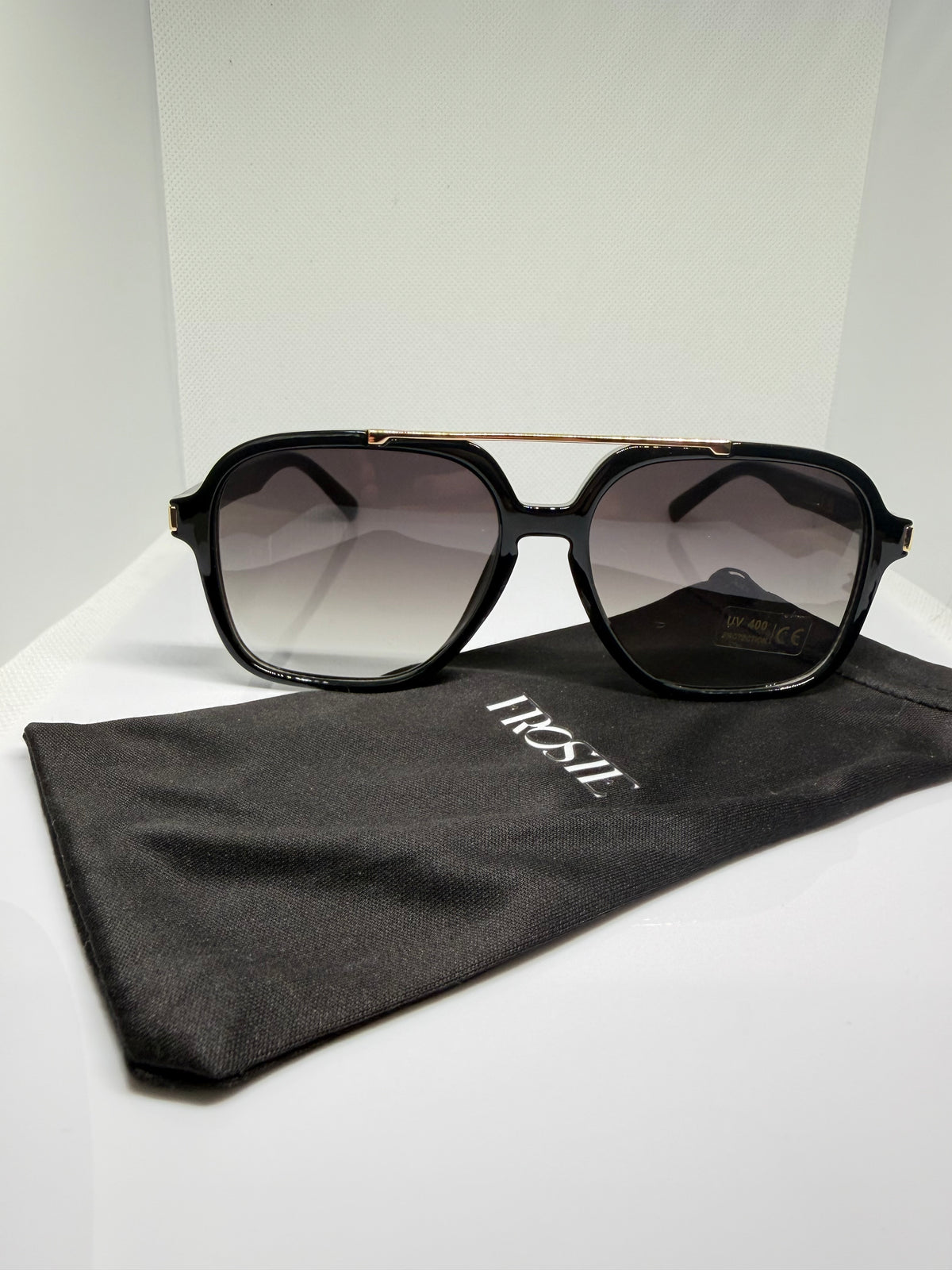 Vega Black & Gold Square Aviator Gradient Sunglasses