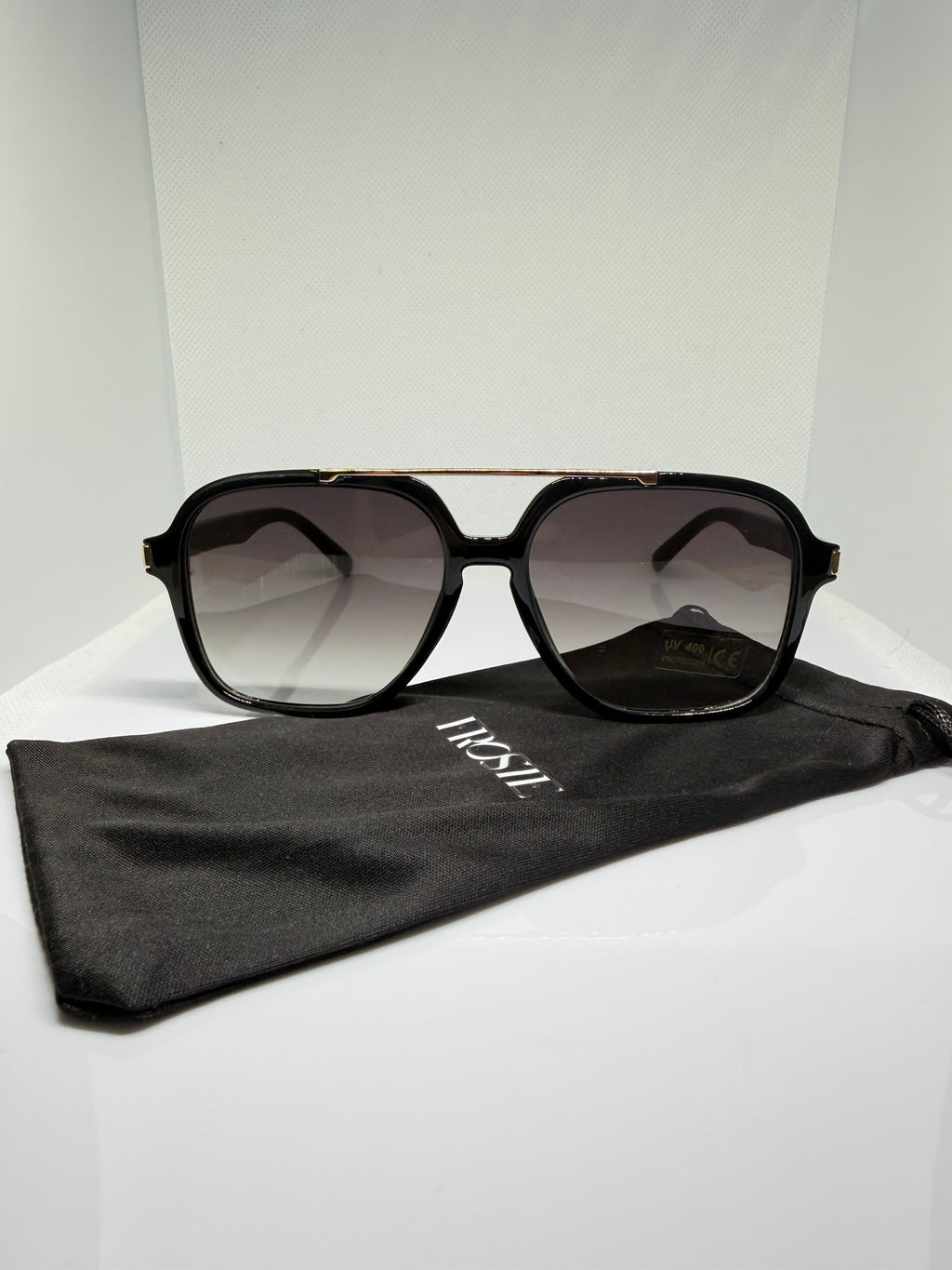 Vega Black & Gold Square Aviator Gradient Sunglasses