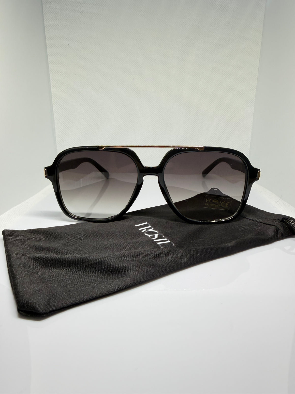 Vega Black & Gold Square Aviator Gradient Sunglasses