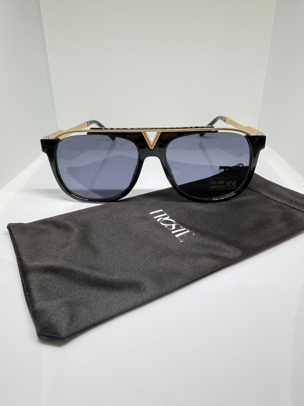 Onyx Black & Gold Retro Square Aviator Sunglasses