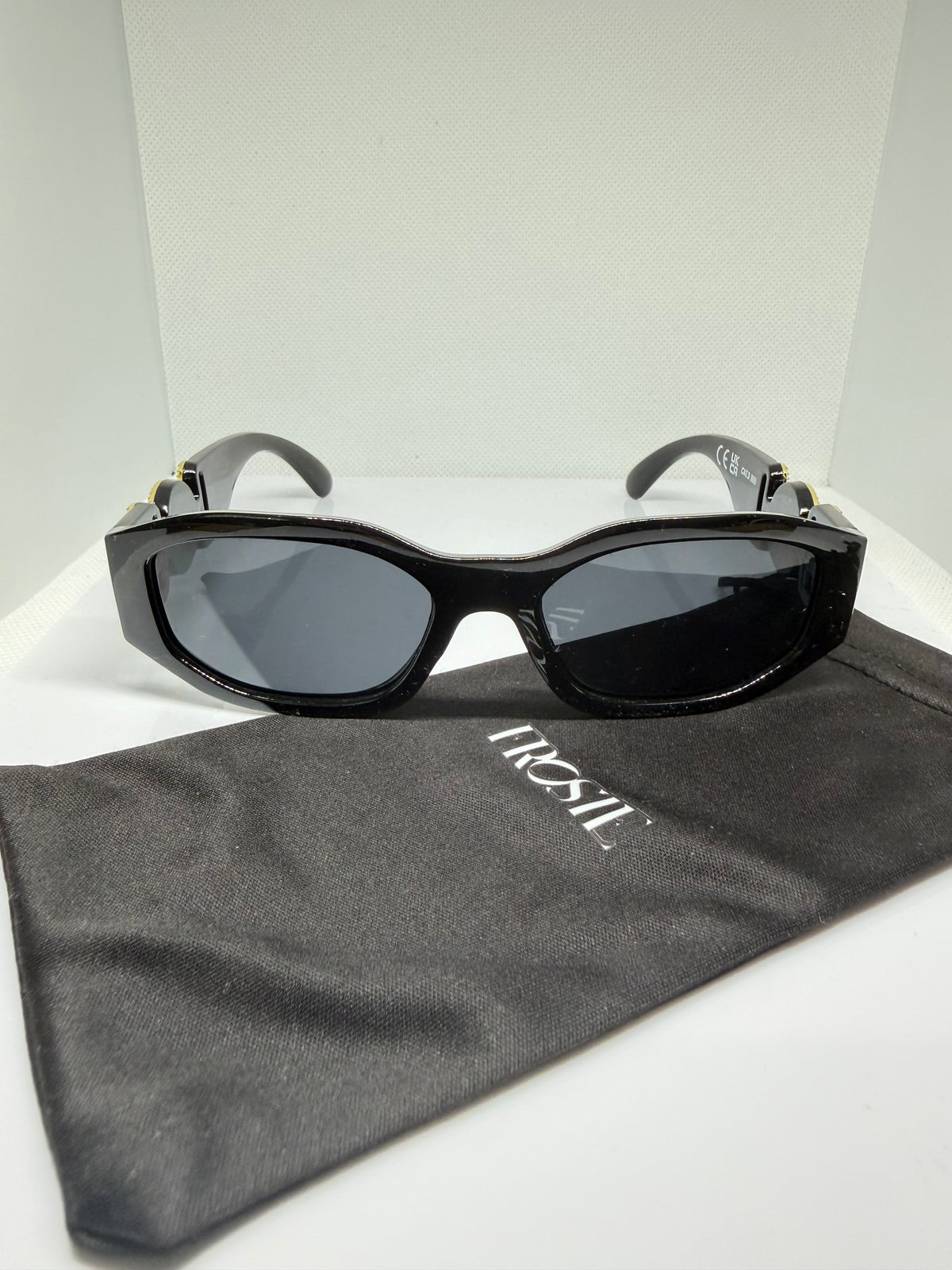 Milan Black & Gold Rectangle Sunglasses with V Detail
