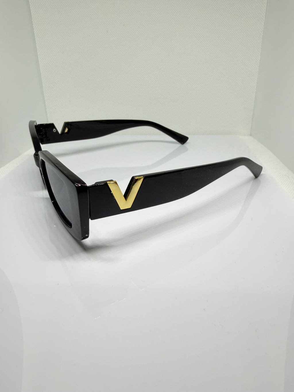 Milan Black & Gold Rectangle Sunglasses with V Detail