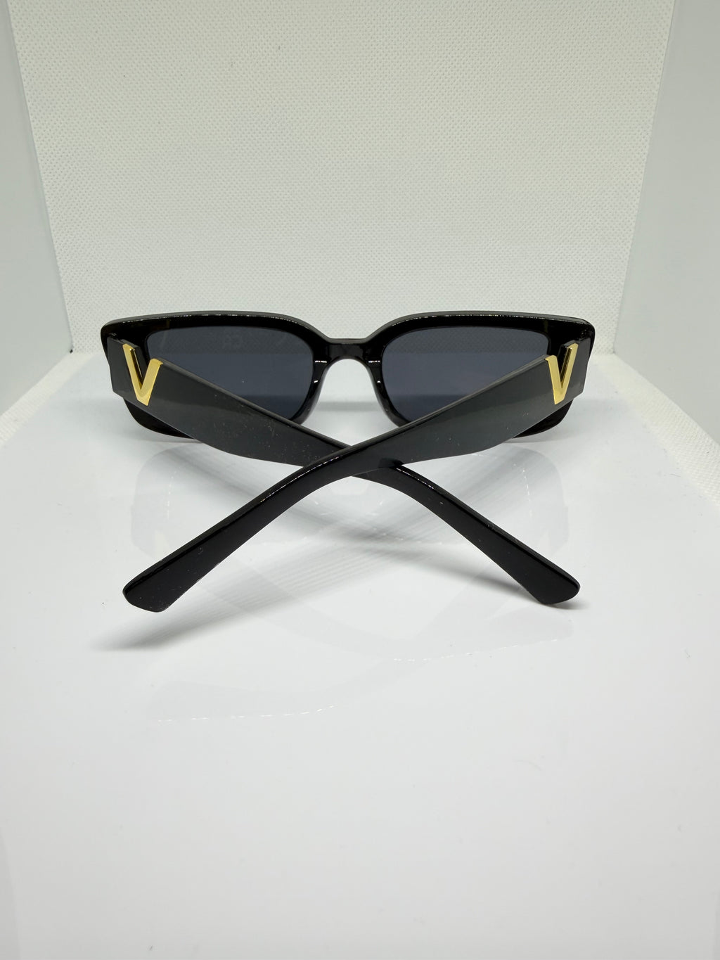 Milan Black & Gold Rectangle Sunglasses with V Detail