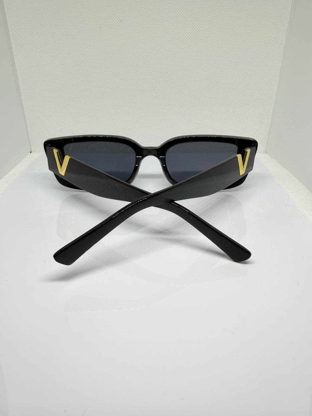 Milan Black & Gold Rectangle Sunglasses with V Detail