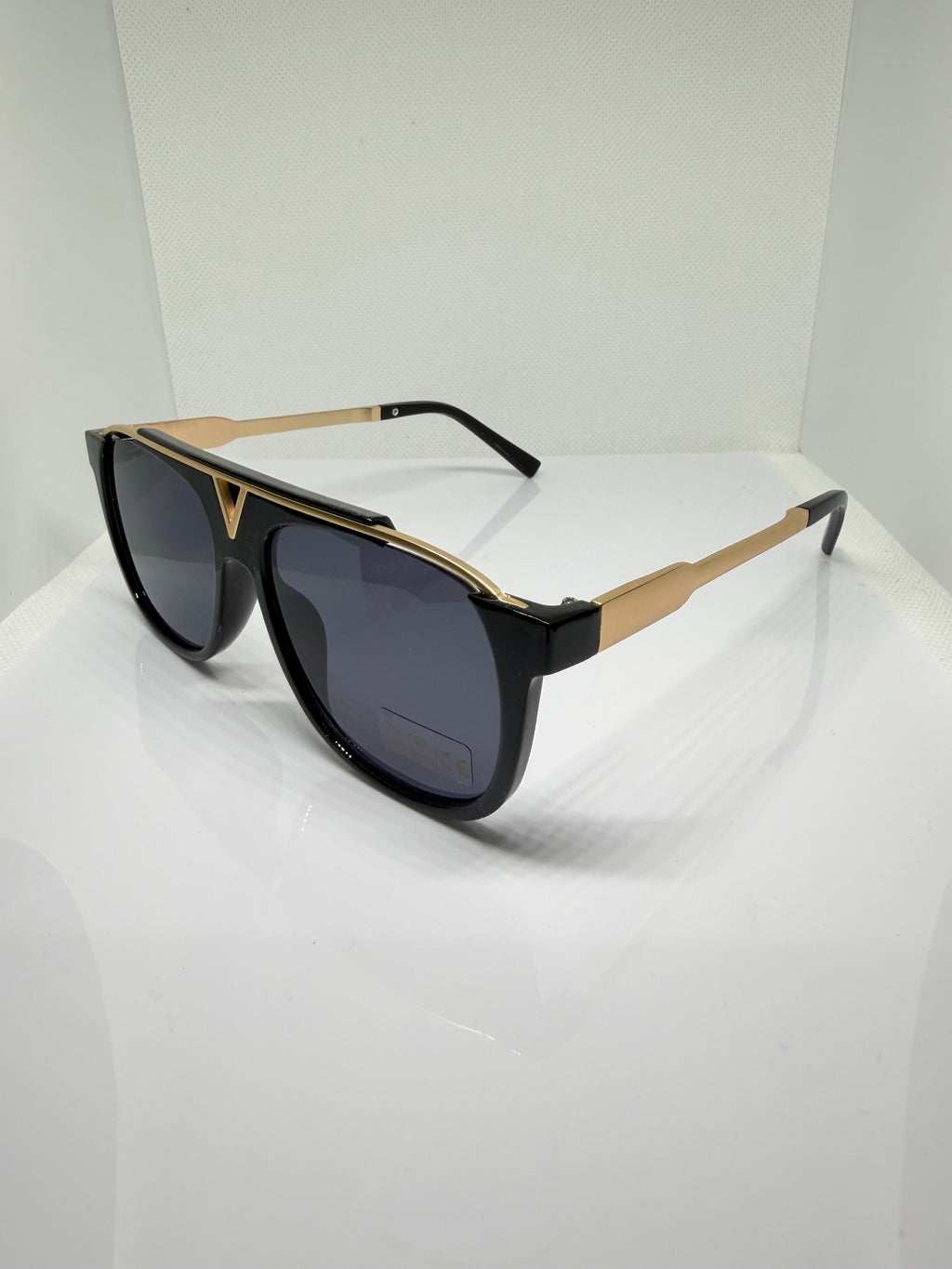 Onyx Black & Gold Retro Square Aviator Sunglasses