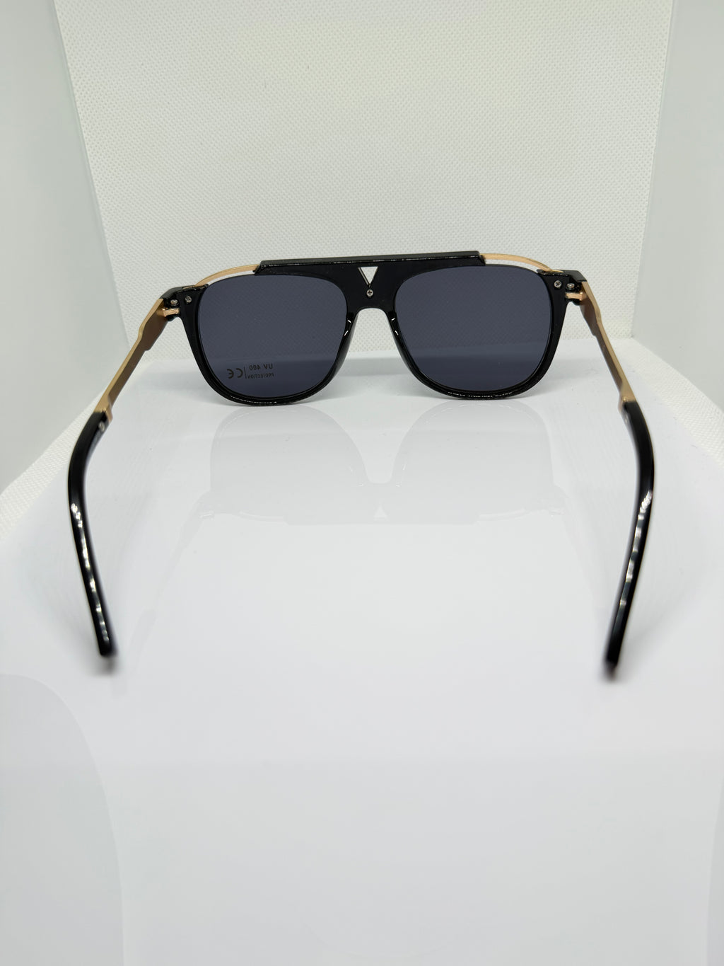 Onyx Black & Gold Retro Square Aviator Sunglasses